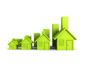 Picture of Growing Green House Chart Graph. Real Estate Concept 3d Render Illustration