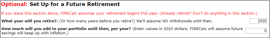 Use the Not Yet Retired tab to indicate when you retire